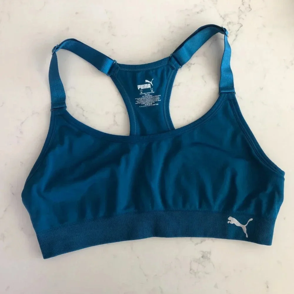 Puma Racer Back Sporty Activewear Pull On Bra Top Adjustable Straps Blue Size M - Picture 6 of 7